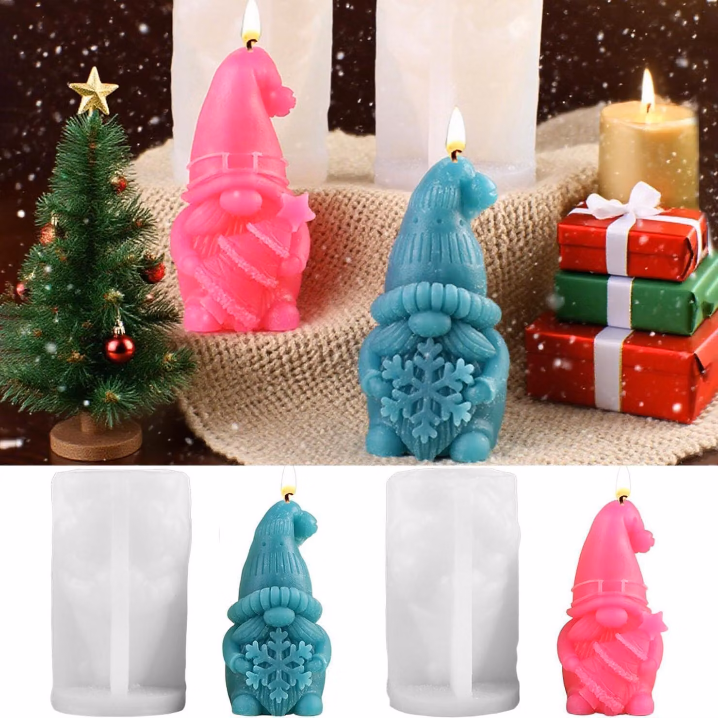 Stampo in silicone a tema natalizio: elfi e Babbo Natale, stampo 3D
