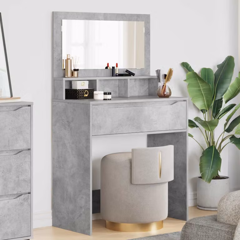 vidaXL Tavolo da trucco per camera da letto in stile minimalista, colore grigio cemento