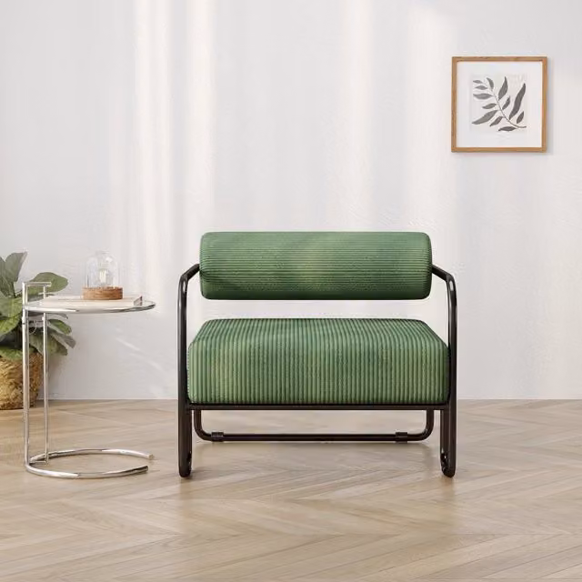Poltrona Lounge Moderna MINIMAL in Velluto a Coste Verde con Struttura in Metallo Nero L 73,0 cm x P 70,5 cm x H 76,0 cm