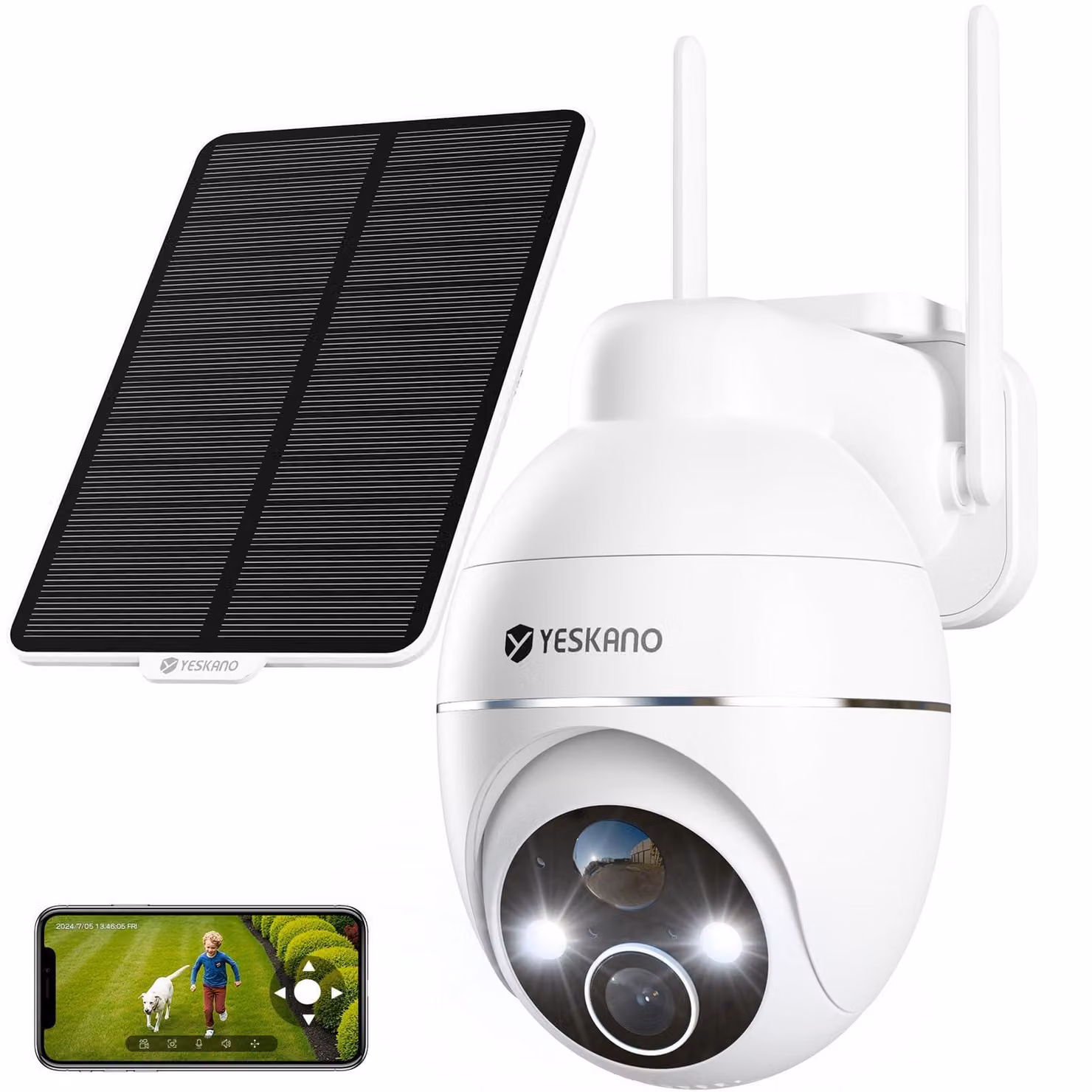 Telecamera da esterno 2K, wireless, alimentata a energia solare con batteria integrata