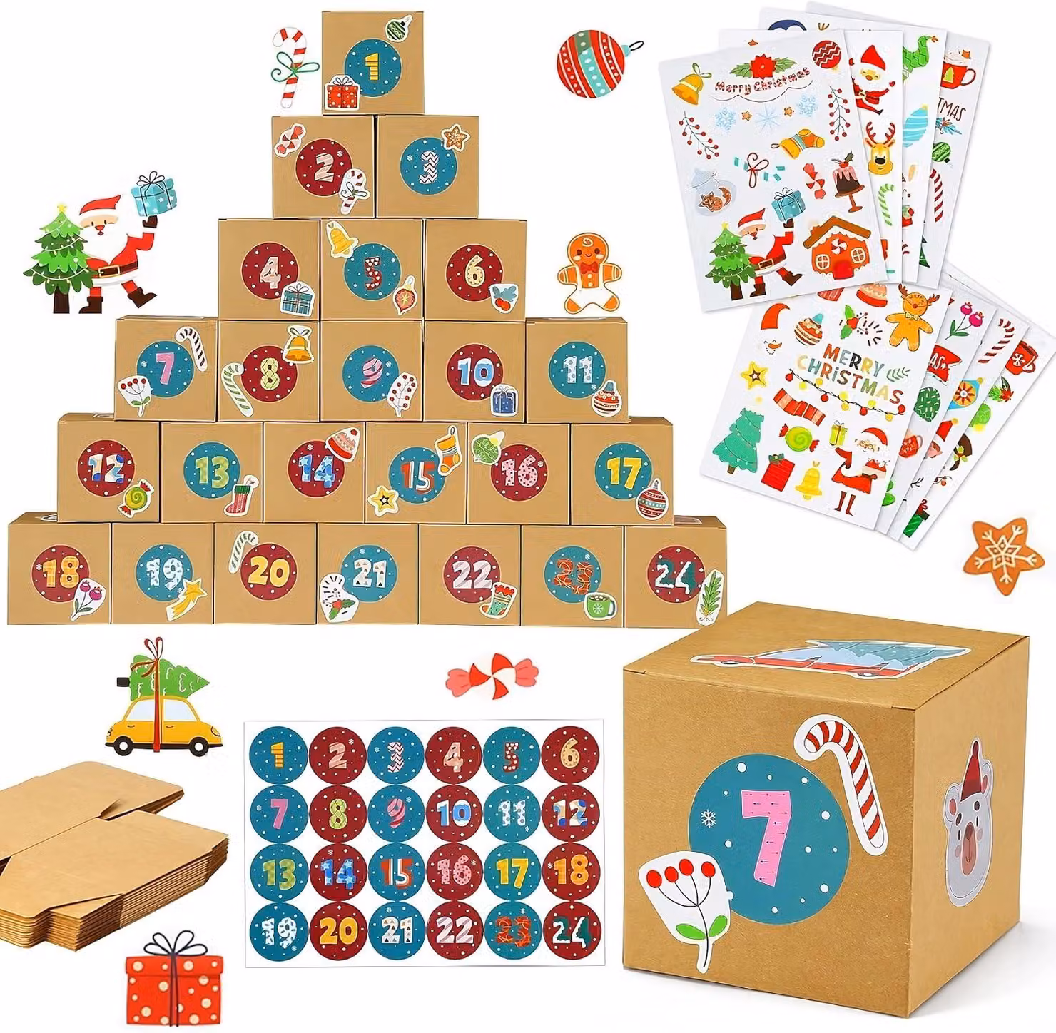 Calendario dell'Avvento da riempire personalmente - Calendario dell'Avvento fai-da-te, da riempire con scatoline - Adesivi - Calendario di Natale
