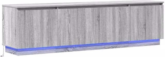 Moderno mobile TV con illuminazione LED 180 x 38 x 49 cm per arredamento soggiorno in legno ingegnerizzato grigio sonoma 02_0056012