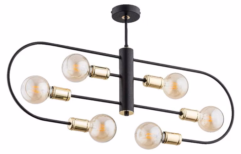Lampada da soffitto SIGNA nero-oro 6xE27x15W in metallo, dimensioni: 36x10x88 cm, IP20, Alfa