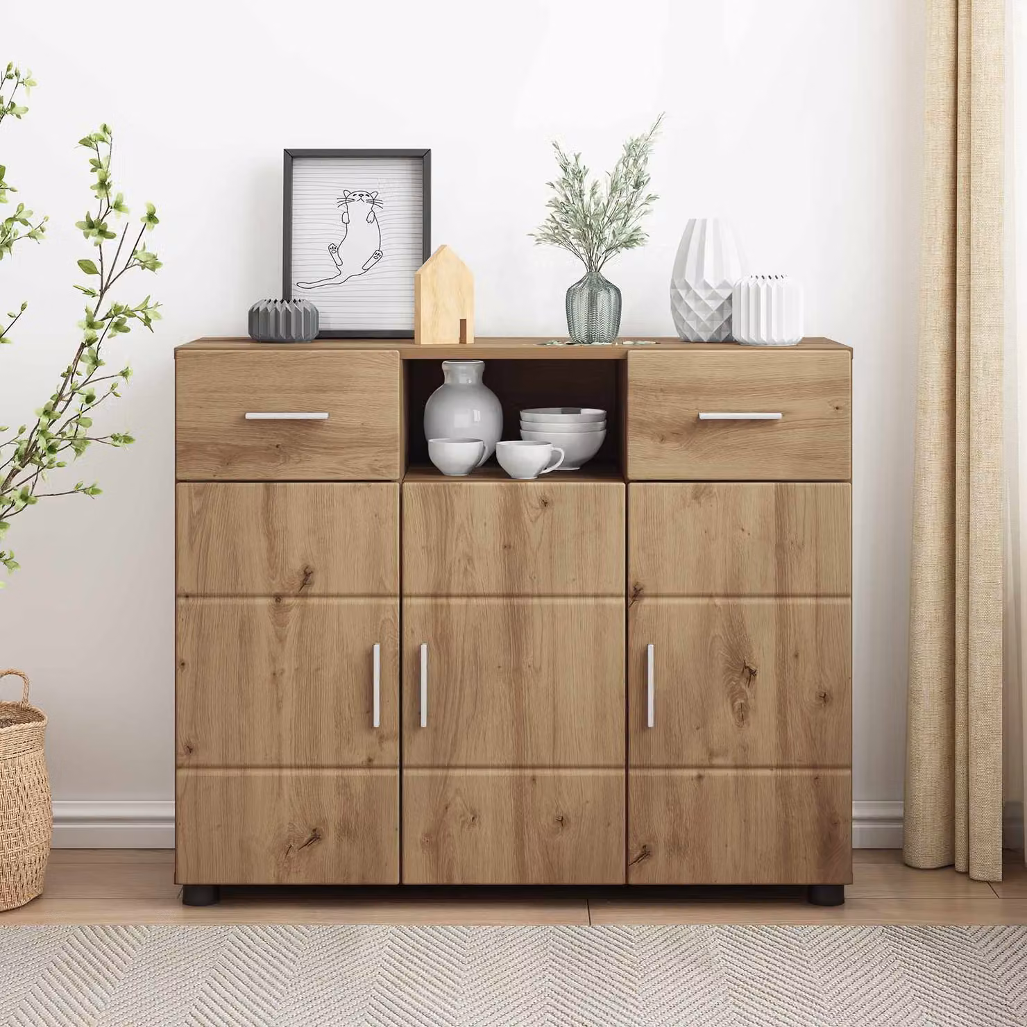 Armadio moderno vidaXL in legno rovere marrone con ante a battente e ripiani interni