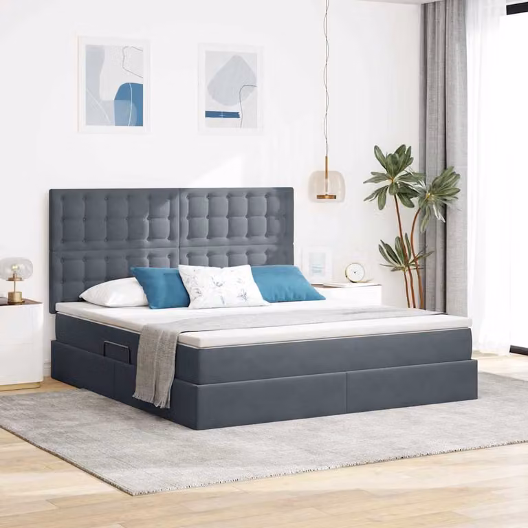 Letto con contenitore e illuminazione LED vidaXL in velluto grigio, L/P/H: 160 x 200 x 204 cm