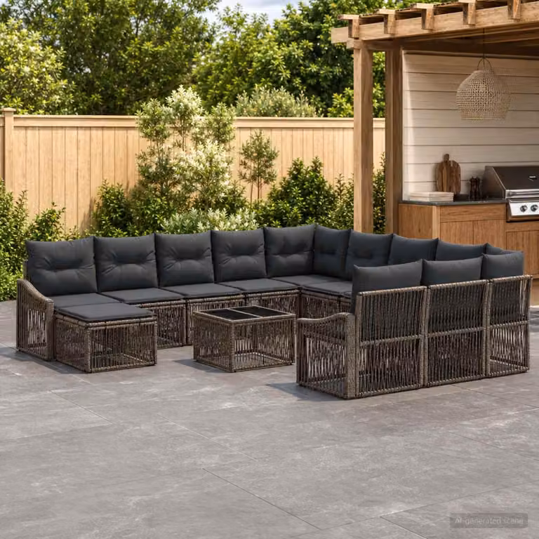 Maison Exclusive - Set da giardino composto da 13 pezzi, divano, colore grigio, realizzato in rattan sintetico