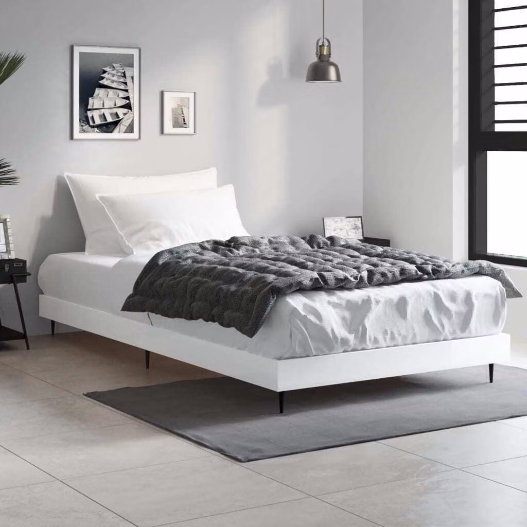 The Living Store Struttura letto bianca lucida 90x200 cm in materiale ligneo