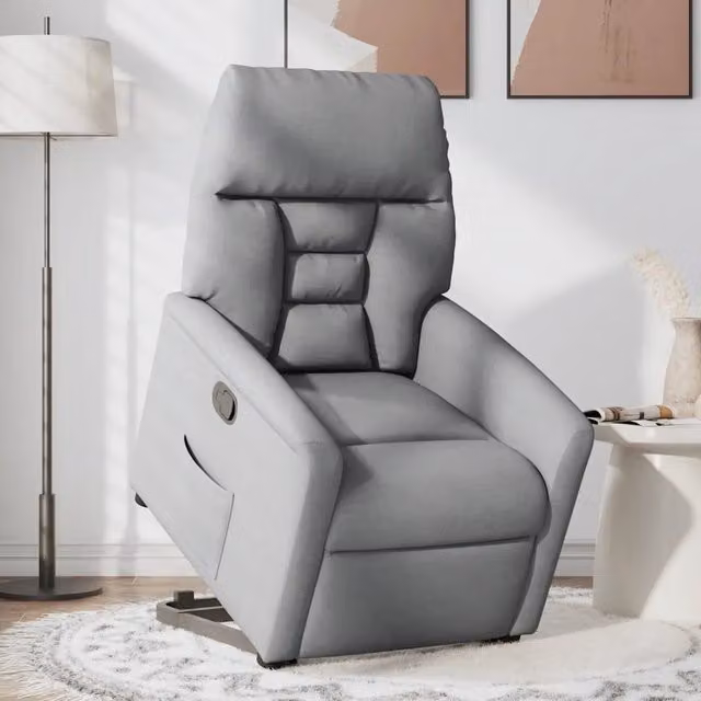 Poltrona Alzapersona Reclinabile con Assistenza Elettrica vidaXL in Tessuto Grigio con Braccioli