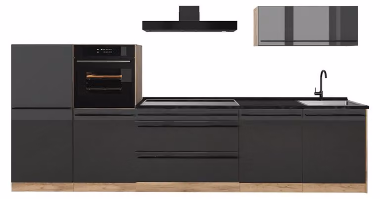 Cucina componibile Vicco R-Line Antracite lucido/Rovere dorato 340 cm piano di lavoro Antracite, Model 66525