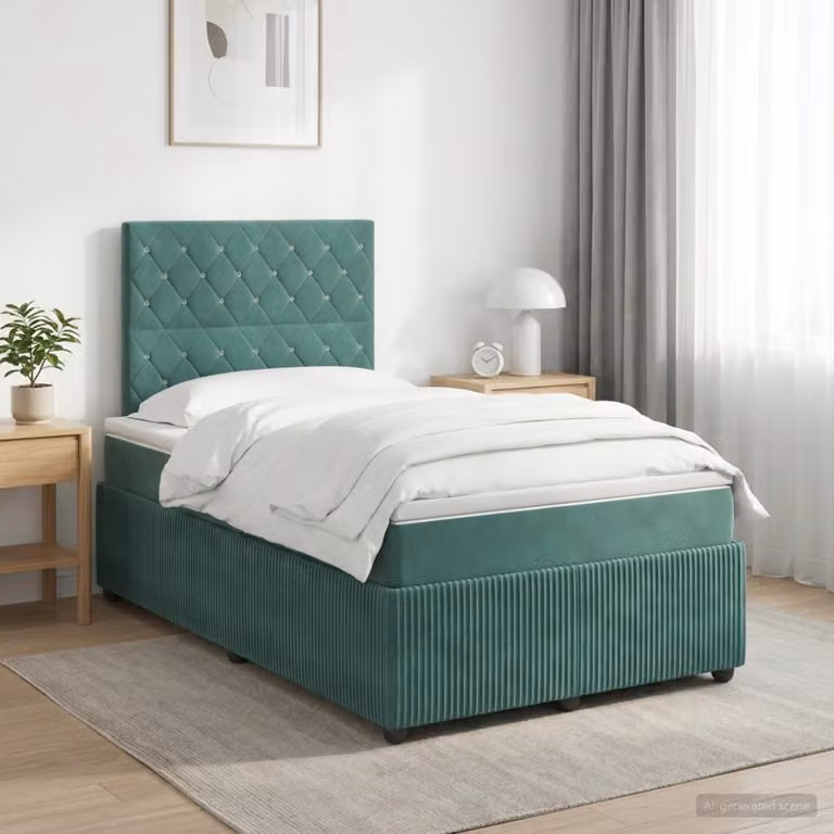 Letto box spring con materasso vidaXL in velluto verde, L 120 cm x P 200 cm