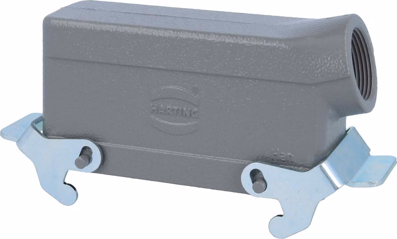 HARTING Han 24B Custodia a manicotto bassa, 1xPG21 uscita cavo laterale, con 2 staffe trasversali Vite PG21 Area di serraggio