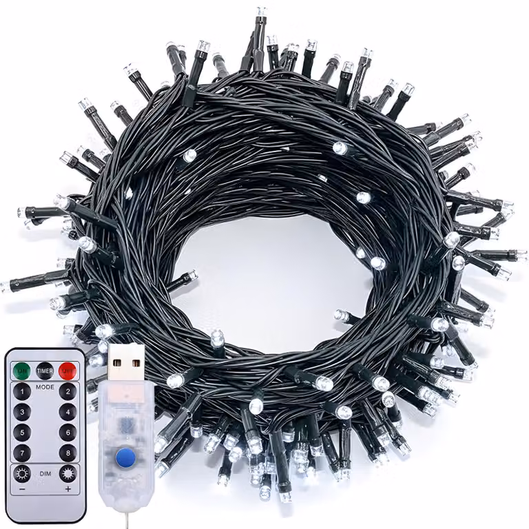 10M 100 LED Fairy Lights USB Bianco Con Telecomando 8 Modalità Timer Luminosità regolabile per albero di Natale Festa Matrimonio Decorazione Giardino