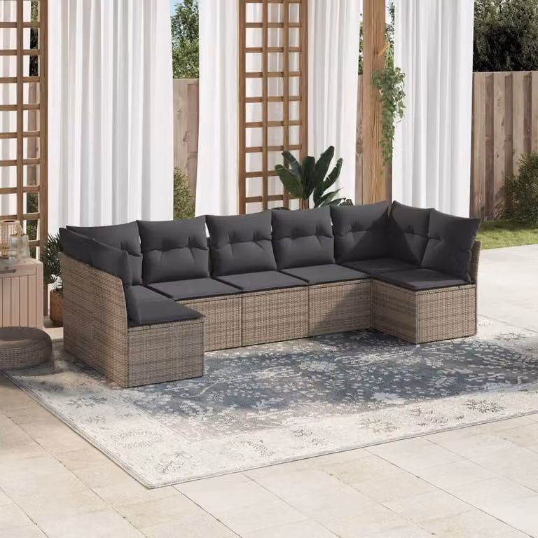 Set di divani da giardino vidaXL in polyrattan grigio con cuscini a forma di L per esterno e terrazza