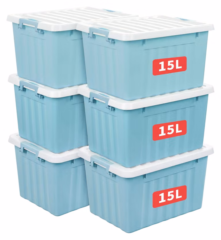 Contenitori di stoccaggio da 15 litri, confezione da 6 pezzi, impilabili e incastrabili, ideali per la casa e l'ufficio