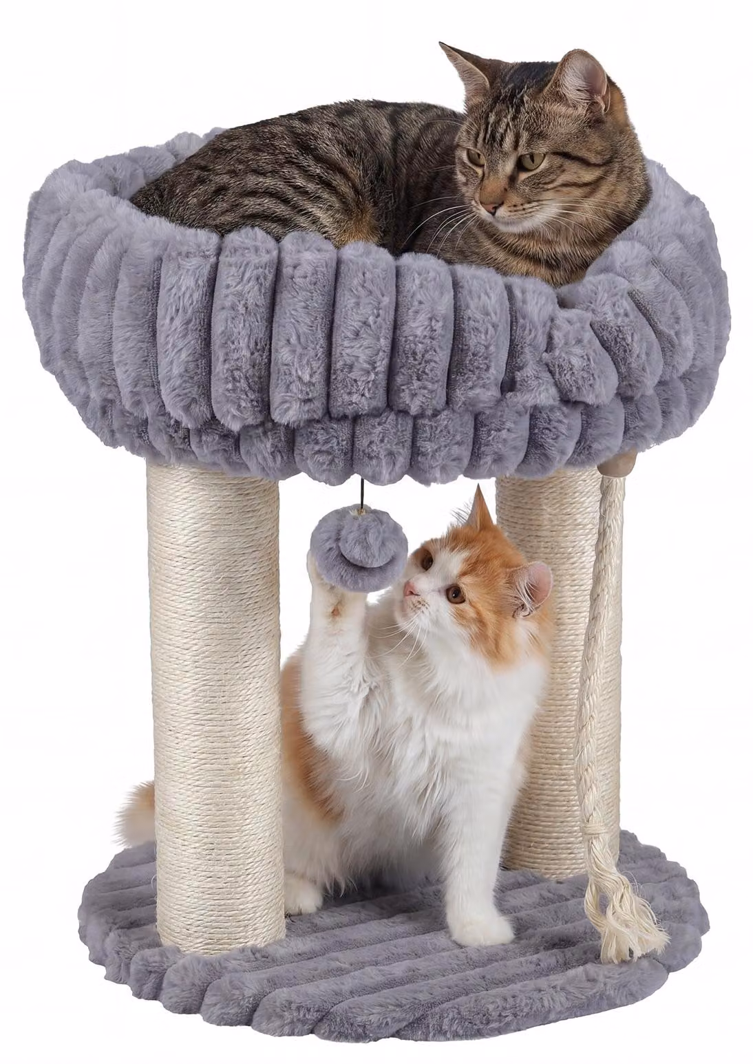 COSTWAY Katzenbaum in peluche, con tiragraffi, piattaforma per riposare, pali in sisal, pallina e corda, torre per arrampicata per gatti. Tiragraffi compatto per gatti, dimensioni 40x40x50,5 cm