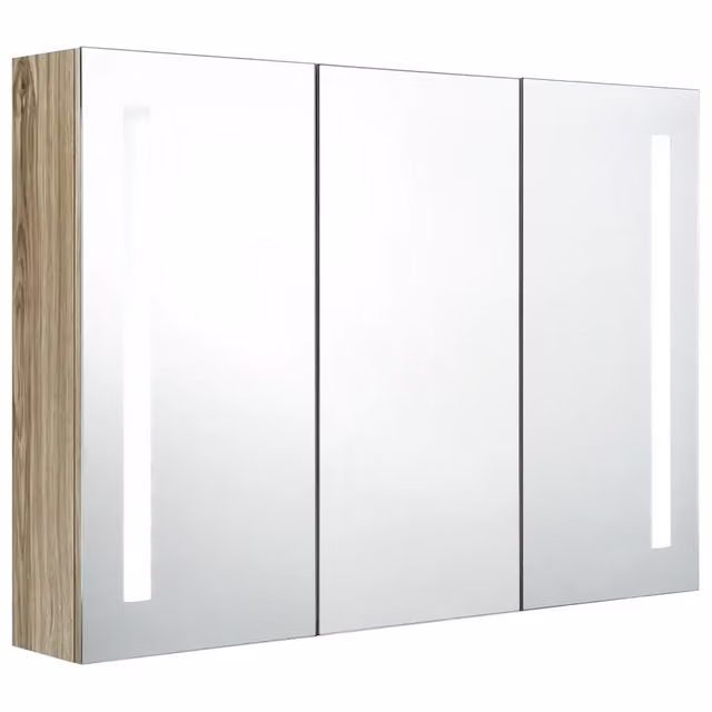 Armadietto Bagno | Armadio da bagno con Specchio e LED 89x14x62 cm Rovere