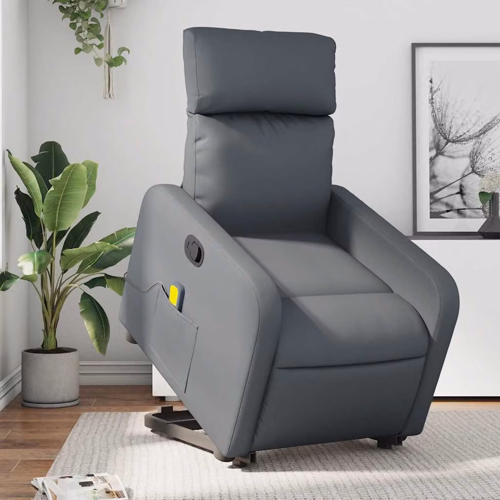 Poltrona Alzapersona Reclinabile con Assistenza Elettrica vidaXL in Similpelle Grigia – 1