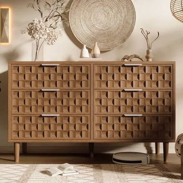 Cassettiera com¨° 6 cassetti ¨C Minimal ¨C Rovere effetto quercia 120x37x77 cm maniglie metallo