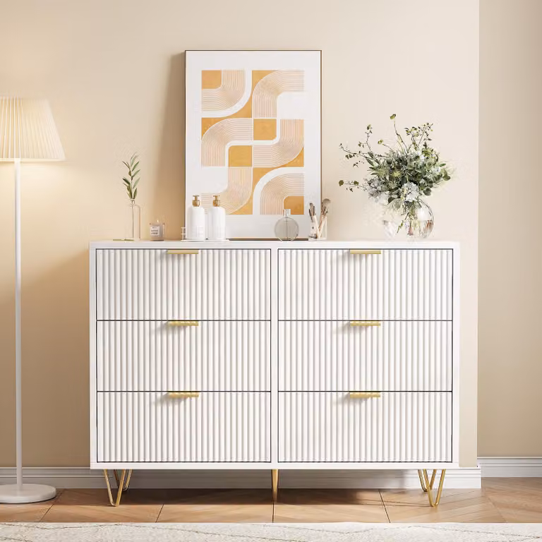 UnboxG credenza bianca con 6 cassetti, mobile per sala da pranzo con spazio di archiviazione, cassettiera moderna per soggiorno o cucina