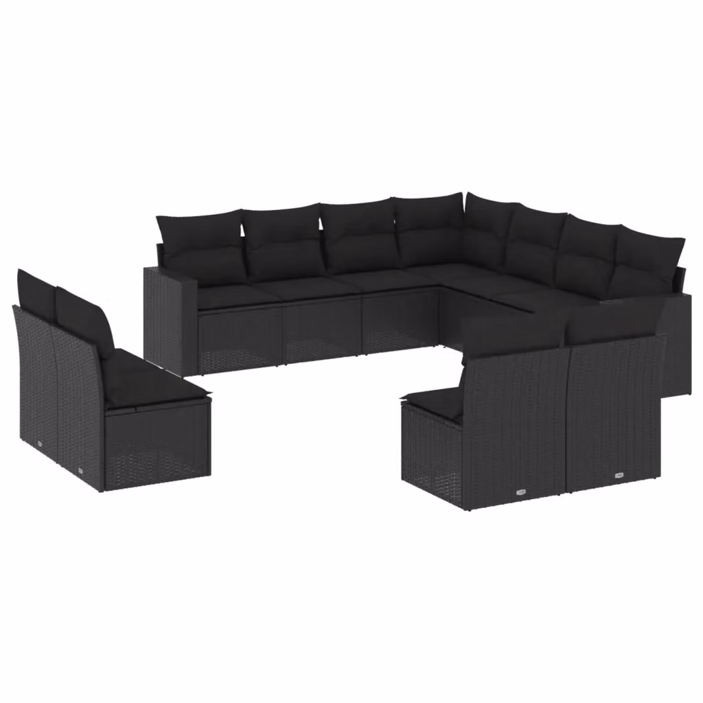 Set di divani da giardino VIDAXL in polyrattan nero con cuscini, design moderno a L, 11 pezzi – 2
