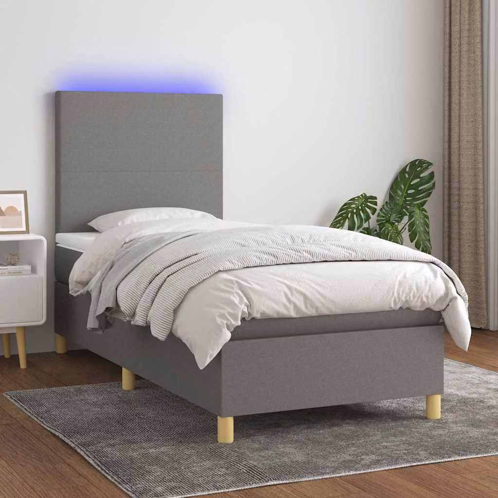 Letto Ibrido con Materasso e Illuminazione LED vidaXL in Tessuto Grigio e Bianco, L/P/H: 90 x 190 cm – 1