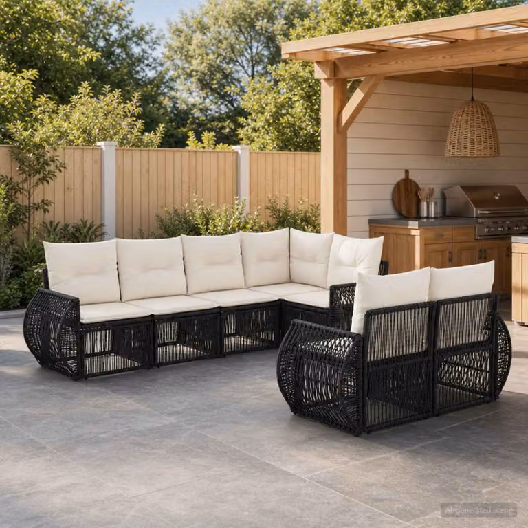 Set Divano da Giardino vidaXL a 7 posti con struttura in acciaio e cuscini inclusi, design moderno a L, disponibile in nero, bianco o beige