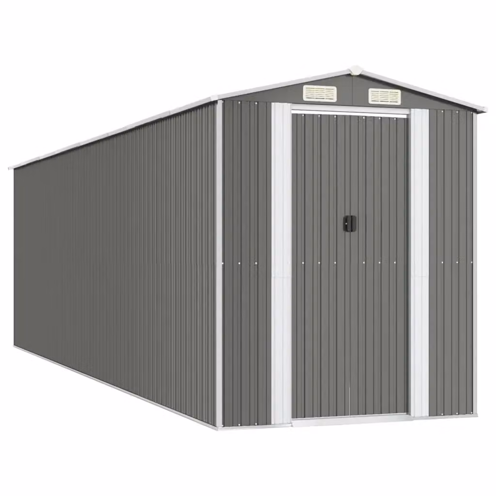 Capanno da giardino Videx in acciaio zincato grigio con tetto a capanna e porte scorrevoli L: 689 cm, P: 192 cm, H: 223 cm – 2