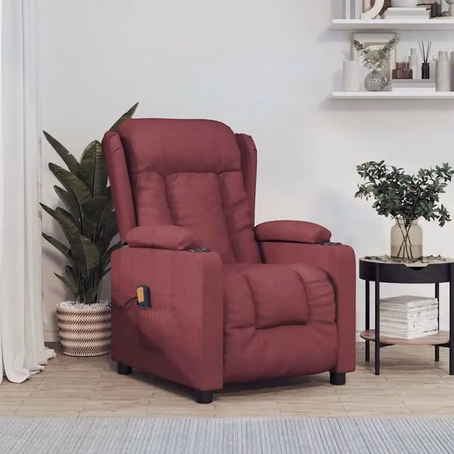 Divano Sedia-Poltrona Massaggiante Elettrica Rosso Vino in Tessuto 503814
