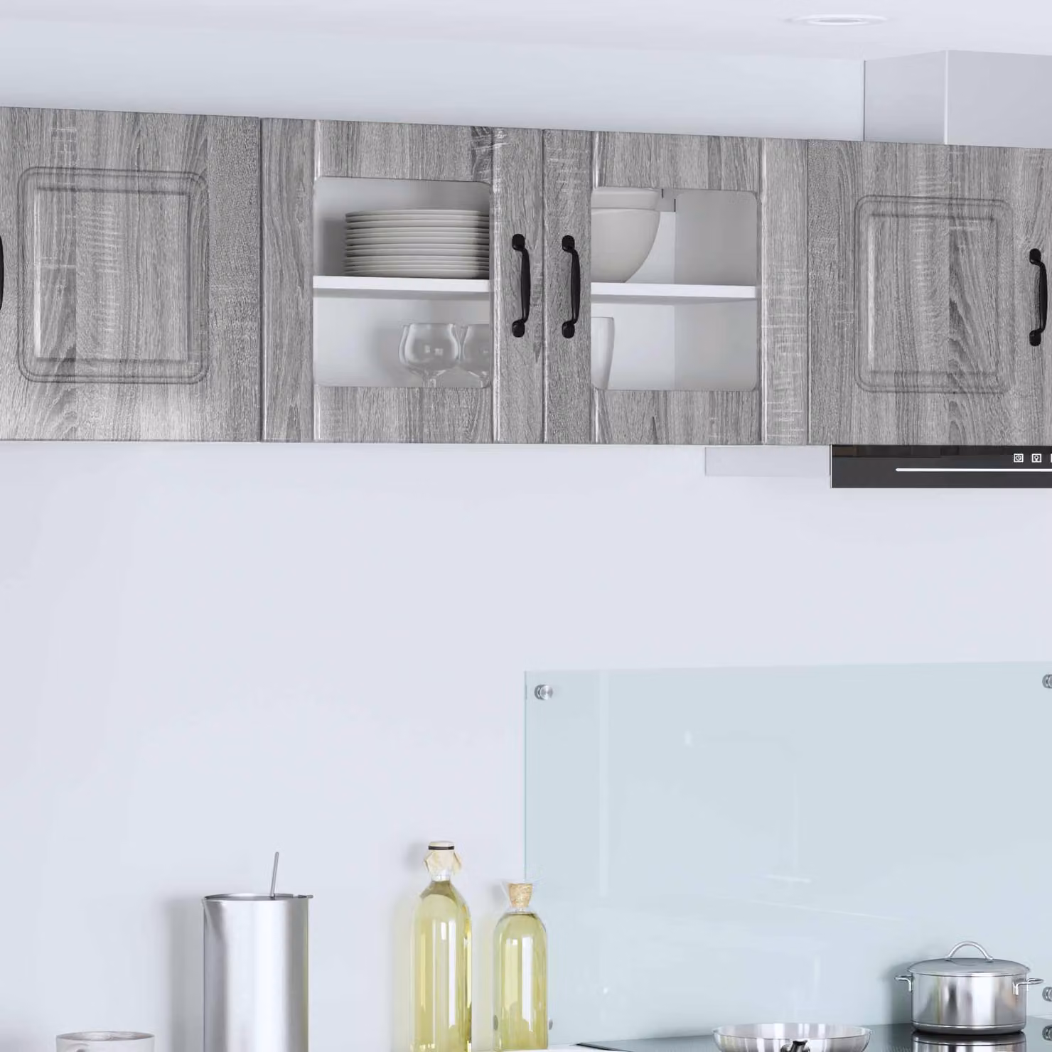 Mobile da parete LUCCA vidaXL in legno e vetro, Grigio Sonoma, L 80 x P 31 x H 40 cm