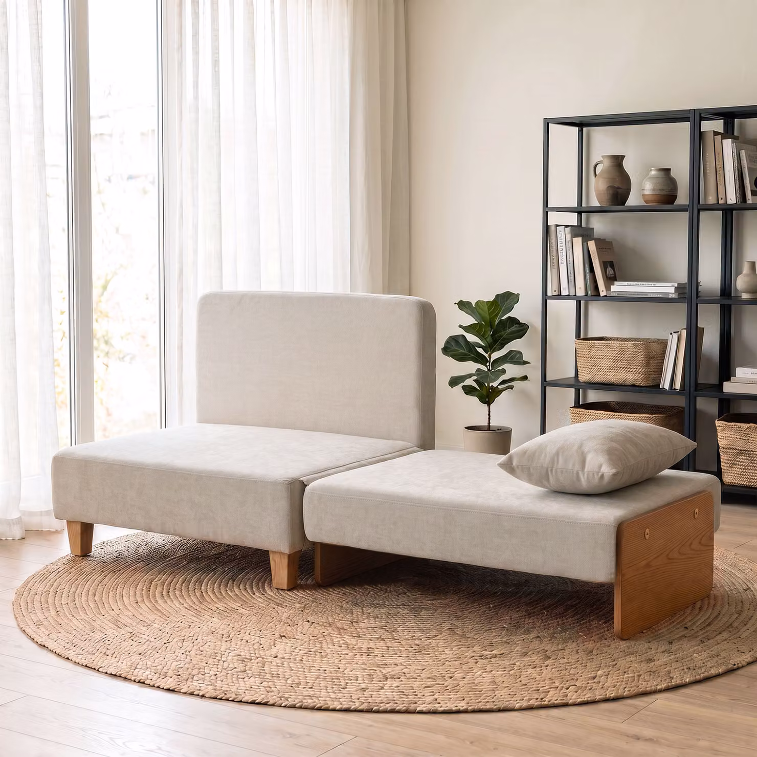 Poltrona Letto Singolo 2 in 1 Pieghevole HOMCOM in Tessuto Misto Lino e Velluto, Salvaspazio Moderno con Cuscini, Beige – 2