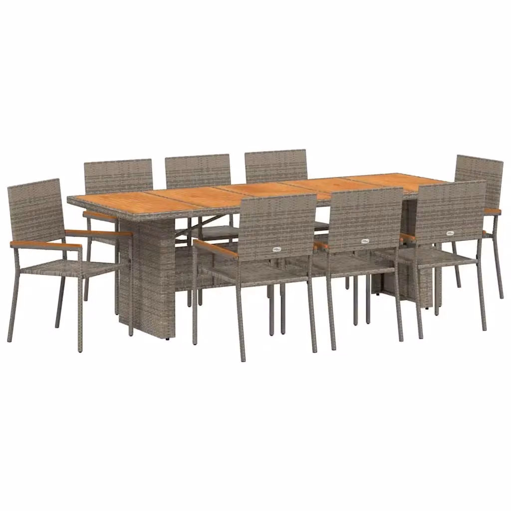 Set da pranzo da giardino vidaXL in polyrattan e legno di acacia, 9 pezzi, grigio e marrone – 2