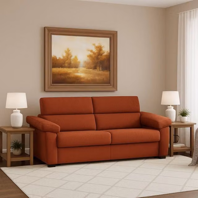Divano Letto 2 Posti Contrada DMORA Arancione con Coperture Sfoderabili Made in Italy L: 205 cm, P: 95 cm