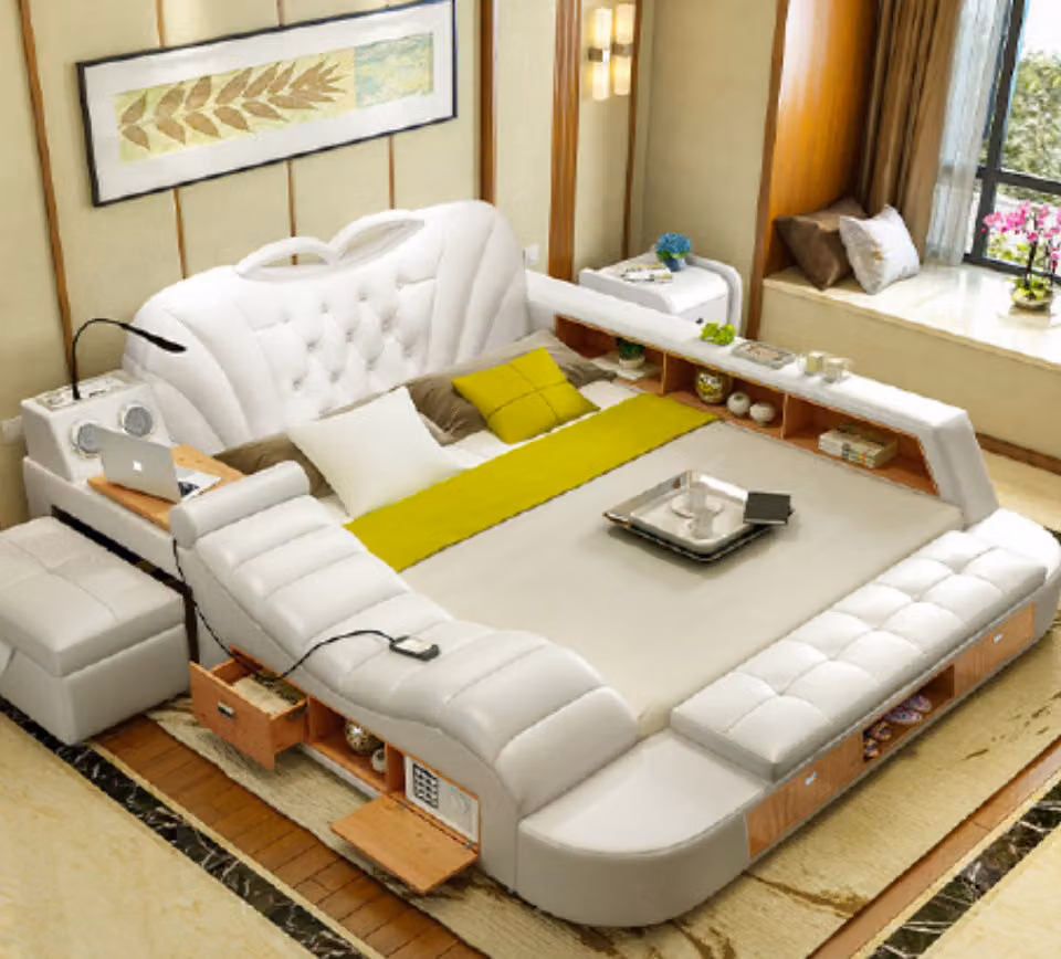 Doppel Luxus Design Leder Bett Polster Betten Moderne Hotel Multifunktion Liege