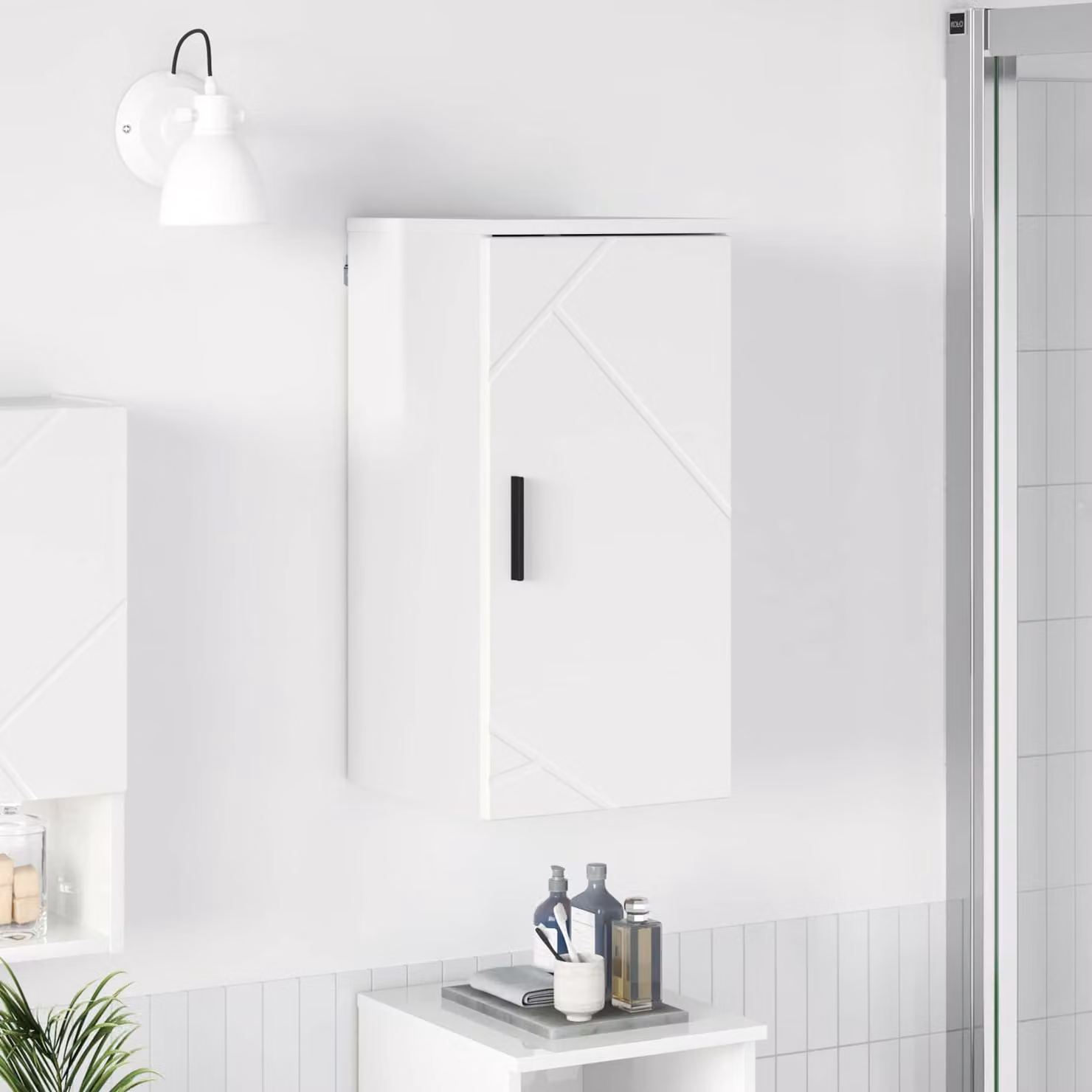 Mobile da bagno moderno vidaXL bianco lucido con ante a battente, L/P/H: 30 x 31,5 x 61 cm