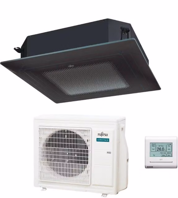 Condizionatore a Cassetta Fujitsu KR Circular Flow Black 24000 Btu AUXG24KRLB R-32 con Griglia, Filocomando e Controllo via App Wi-Fi