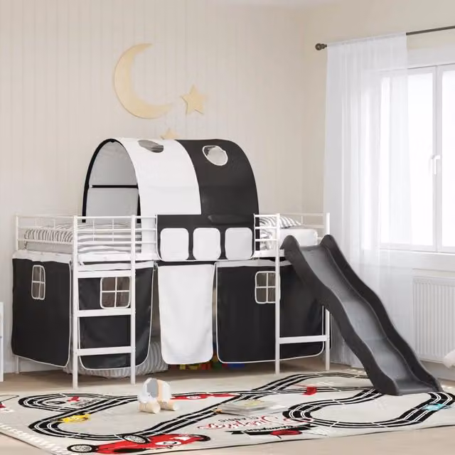Struttura del letto loft per bambini-Giroletto per bambini Bianco e Nero 90 x 200 cm 873217