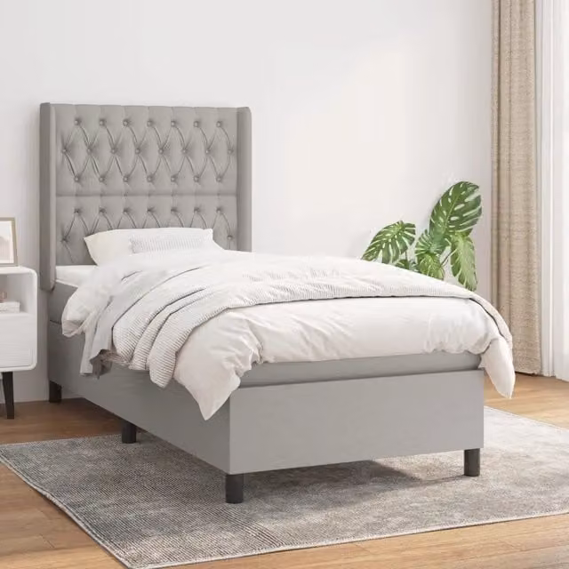 Letto Ibrido con Giroletto a Molle e Materasso vidaXL in Grigio Chiaro e Bianco, L/P/H: 90 x 190 x 40 cm