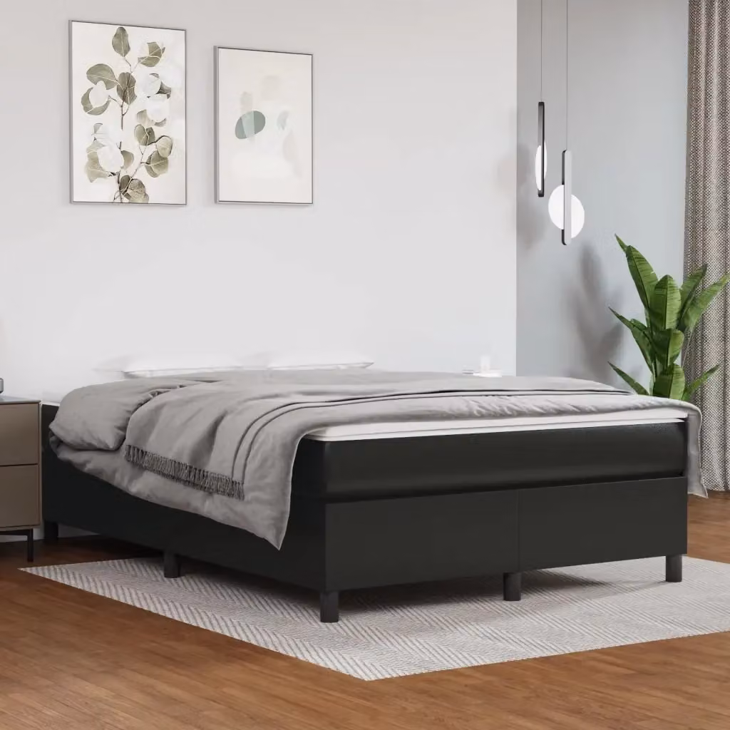 Letto matrimoniale moderno in similpelle nero con struttura a rete a molle L/P: 140 x 190 cm – 2