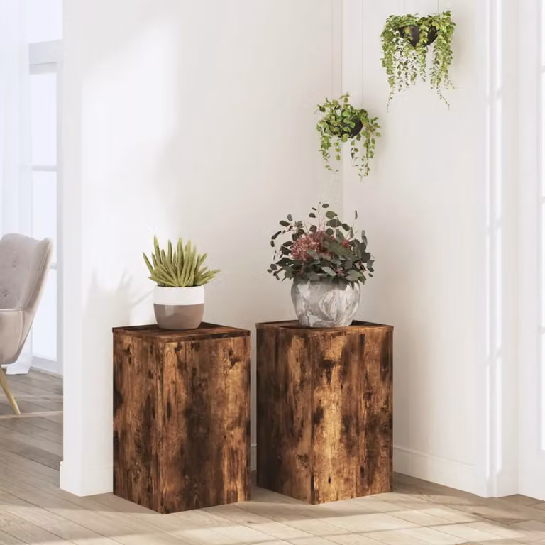 Set di 2 supporti per piante vidaXL in legno color rovere, L/P/H: 30 x 30 x 50 cm