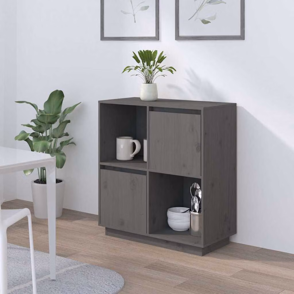 Credenza in legno massello di pino stile rustico vidaXL Grigia L: 74 cm, P: 35 cm, H: 80 cm