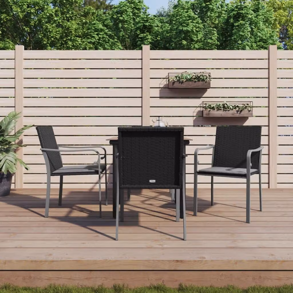 Set da pranzo da giardino vidaXL in polyrattan e vetro con 5 pezzi, nero e grigio