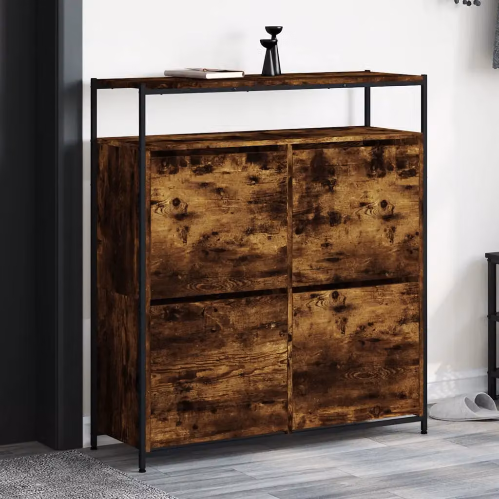 Scarpiera moderna vidaXL con 4 cassetti ribaltabili in rovere fumo, L/P/H: 100 x 34 x 112 cm