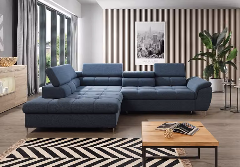 Divano letto design, divano angolare a forma di L, funzione letto, divano in tessuto, divani imbottiti, tessuto per divani