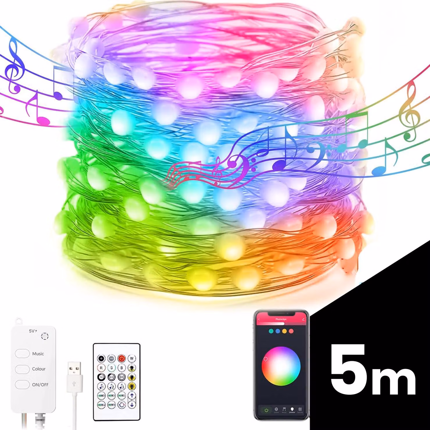 Catena luminosa intelligente - USB - 33 LED RGB - 5 metri - Bluetooth