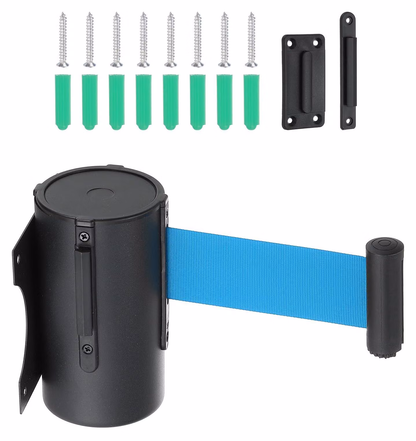 Barriera a nastro retrattile, 5 metri, acciaio inossidabile, nylon, colore nero/azzurro chiaro