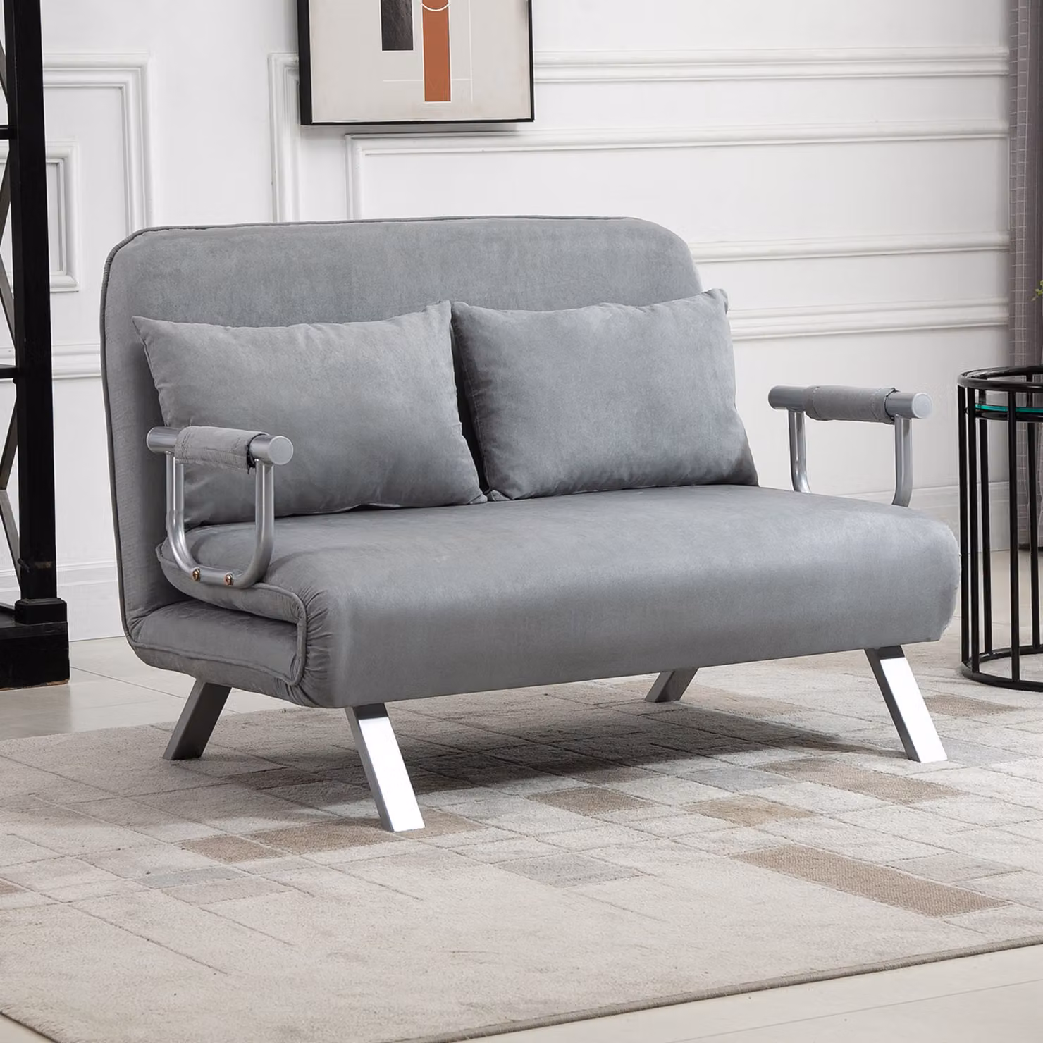 Divano Letto Singolo HOMCOM in Finta Pelle e Microfibra con Seduta Regolabile in 5 Posizioni, Grigio, L: 105 cm, P: 80 cm, H: 78 cm – 2