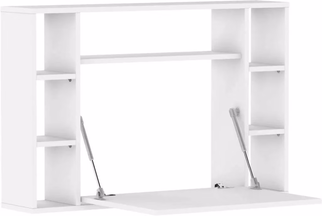 Scrivania a parete pieghevole Bim Furniture, colore bianco opaco, L: 94 cm, H: 62 cm, P: 20-62 cm – 2