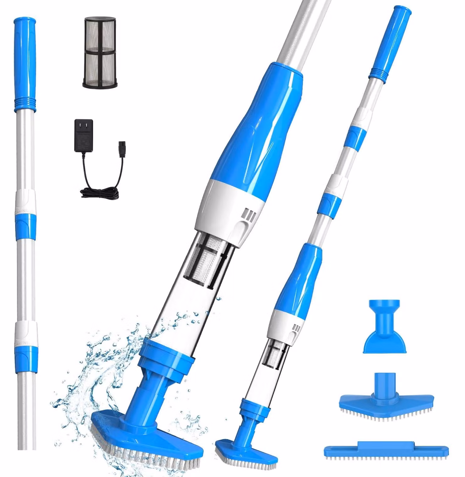 Aspirapolvere per piscine, aspirapolvere portatile - Senza fili, tubo da 165 cm - Alluminio e plastica, colore blu - Ricaricabile