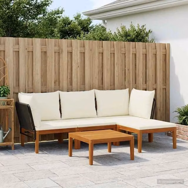 Set di 5 sedie da giardino vidaXL in legno di acacia e corda naturale beige e bianco – 1