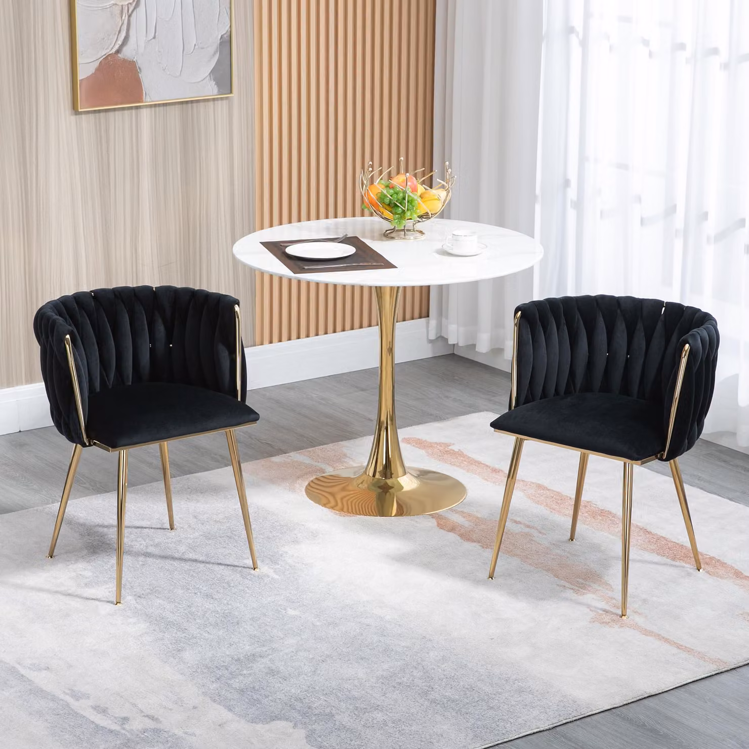 STILVORA Set di 2 sedie da pranzo con gambe in metallo dorato, sedie da pranzo con morbidi cuscini per sala da pranzo, soggiorno e camera da letto